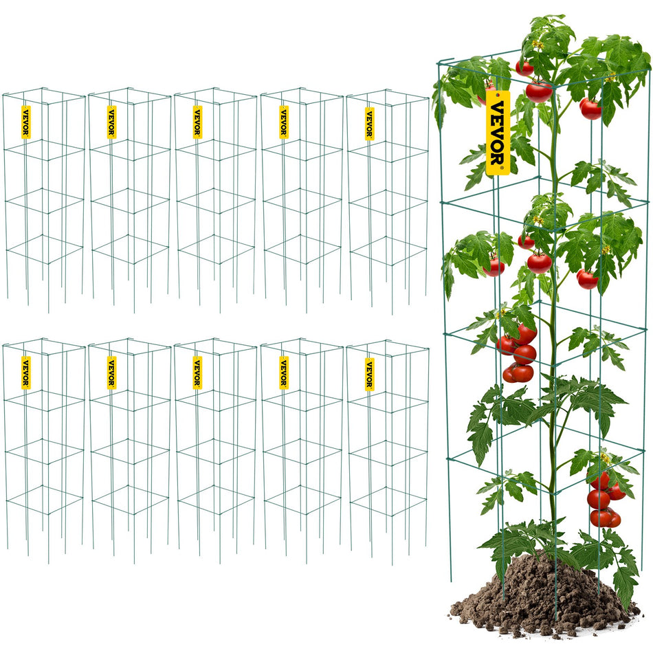 Tomato Cages 118 X 118 X 461 10 Packs Square Plant Support Cages Green Pvc Coated Steel Tomato Towers For Climbing Vegetables Plants Flowers Fruits