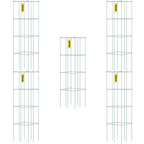 Tomato Cages 118 X 118 X 461 5 Packs Square Plant Support Cages Green Pvc Coated Steel Tomato Towers For Climbing Vegetables Plants Flowers Fruits