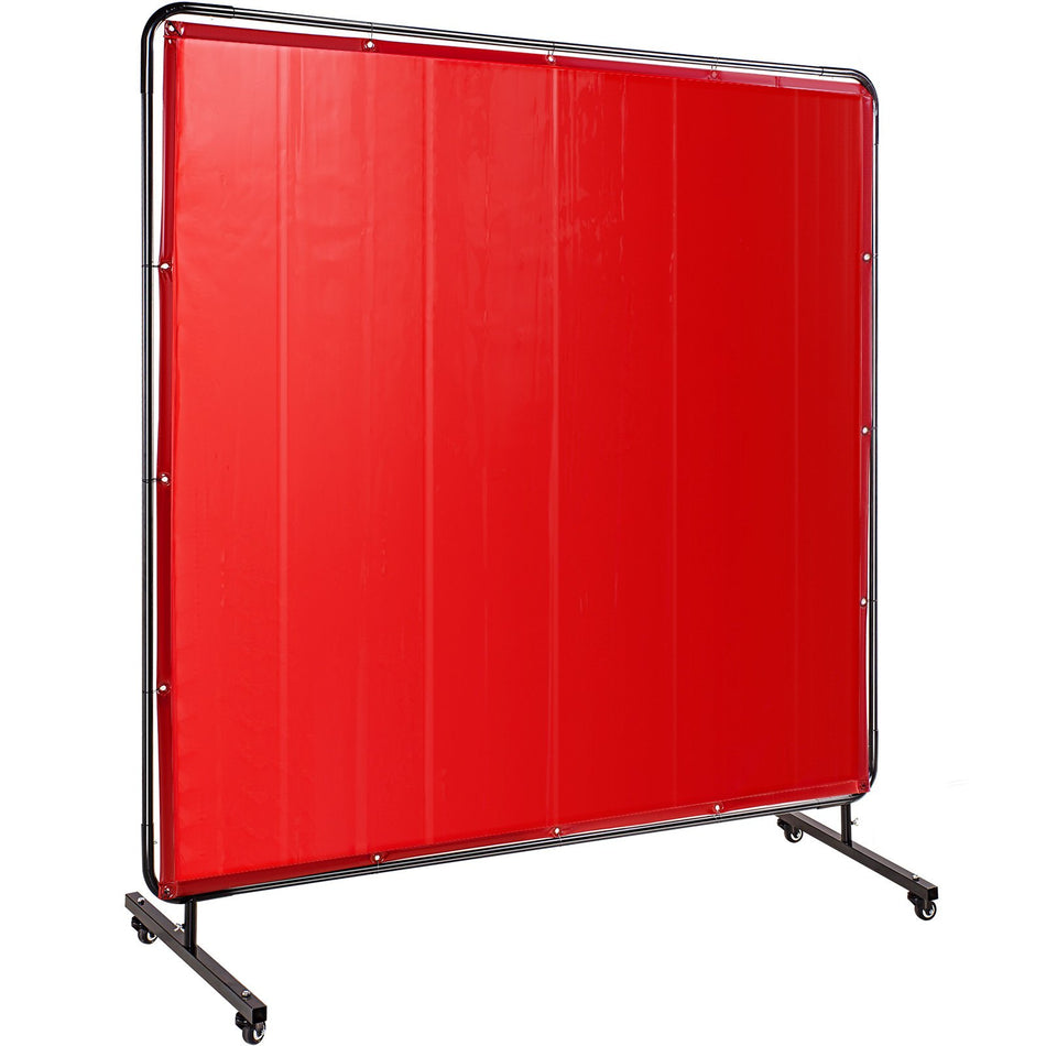 Welding Screen With Frame 6 X 6 Welding Curtain With 4 Wheels Welding Protection Screen Red Flame Resistant Vinyl Portable Light Proof Professional