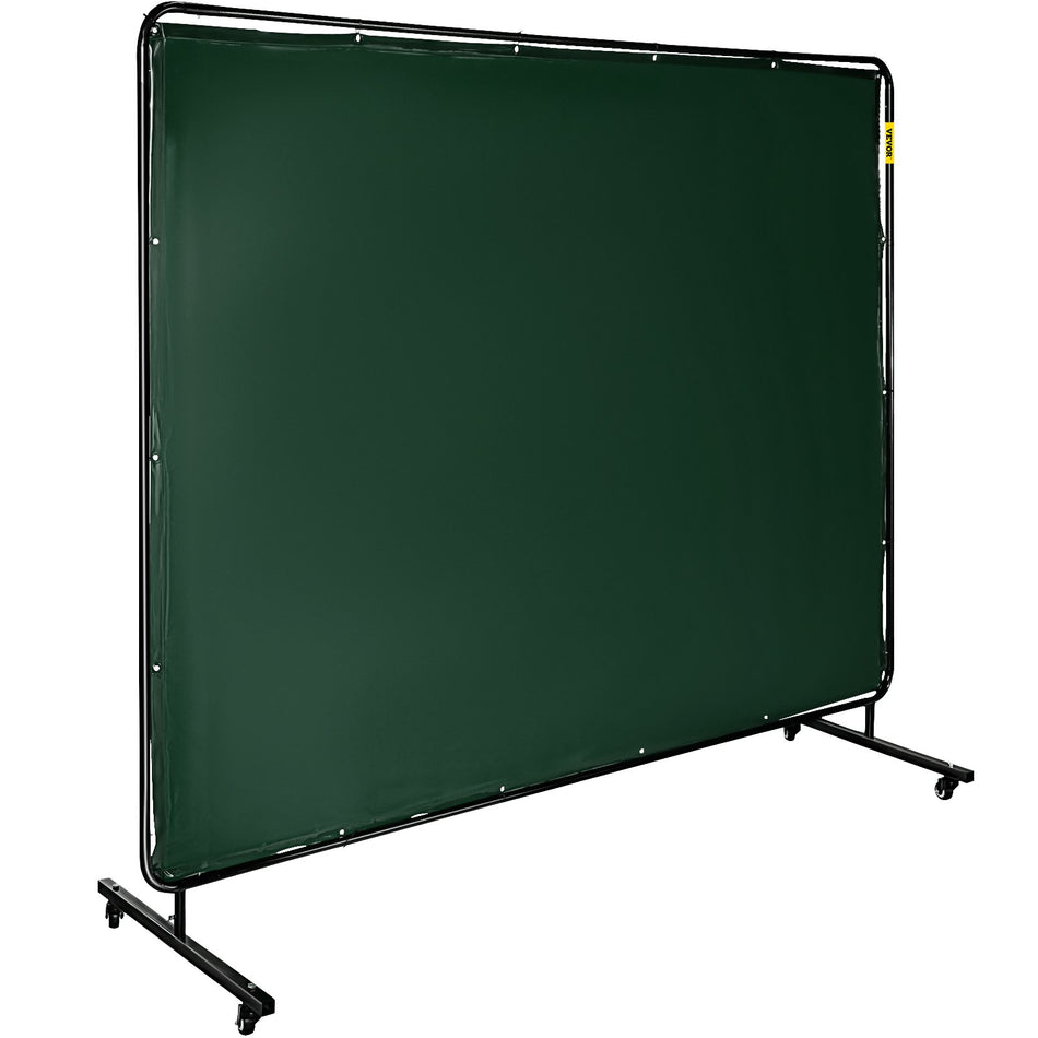 Welding Screen With Frame 8 X 6 Welding Curtain With 4 Wheels Welding Protection Screen Green Flame Resistant Vinyl Portable Light Proof Professional