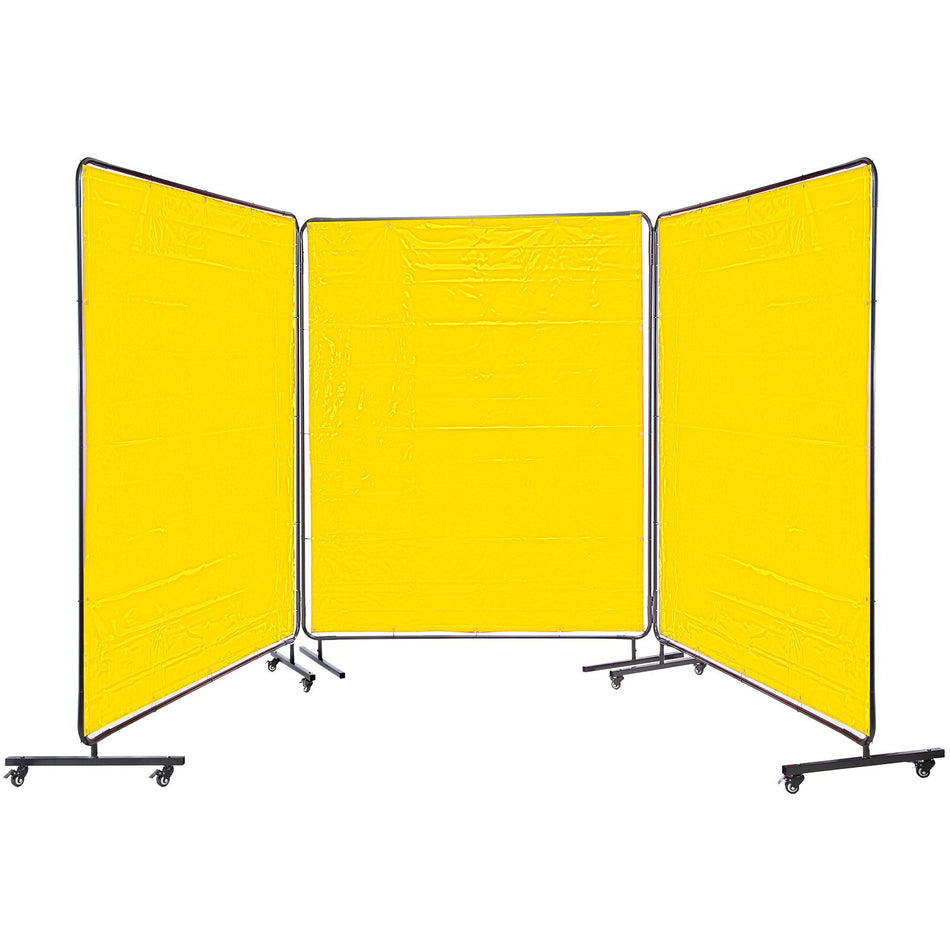 Welding Curtain 6 X 6 Welding Screens Flame Retardant 3 Panel Welding Curtain With Frame And Wheels Translucent Welding Shield Flame Resistance Weld Curtain Adjustable Size Yellow