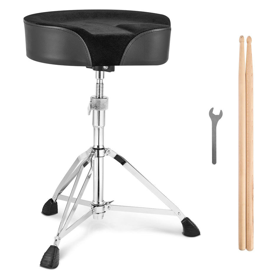 Saddle Drum Throne 22 278 In 560 705 Mm Height Adjustable Padded Drum Stool Seat With Anti Slip Feet 5A Drumsticks 500 Lbs 227 Kg Max Weight Capacity 360 Swivel Drum Chair For Drummers