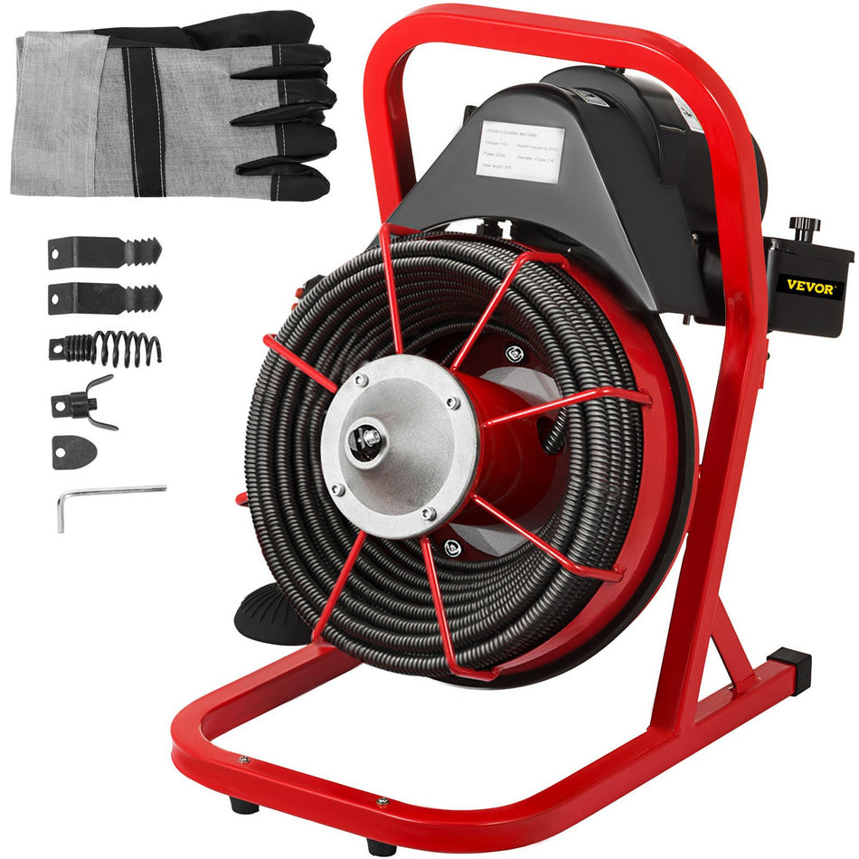 50 Ft X 12 Inch Drain Cleaner Machine Best Fit 125Mm To 4100Mm Pipes Drain Cleaning Machine Portable Drain Auger Cleaner With 4 Cutters Electric Drain Auger Plumbing Tool 50Ft X 12In