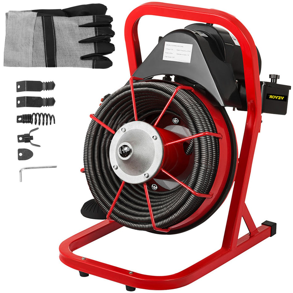 50 X 38 Drain Cleaner 250W Drain Cleaning Machine Sewer Clog W Cutters