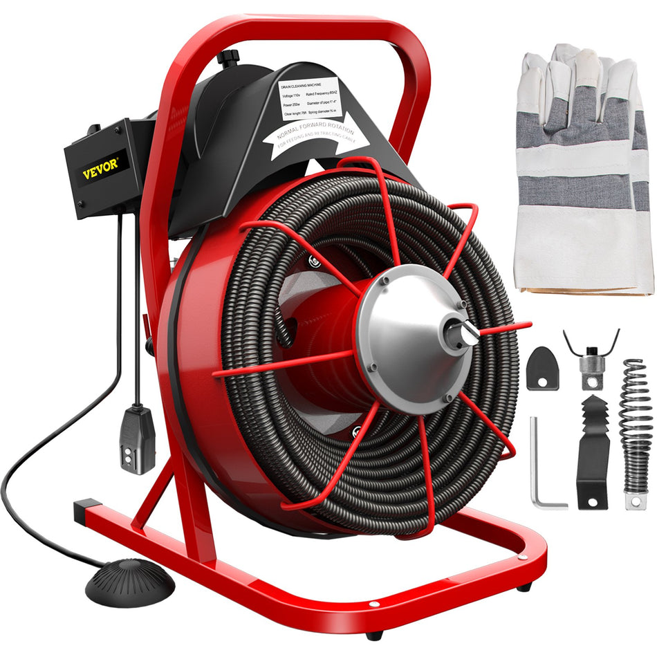 75 X 38 Drain Cleaner 250 W Drain Cleaning Machine Sewer Clog W Cutters