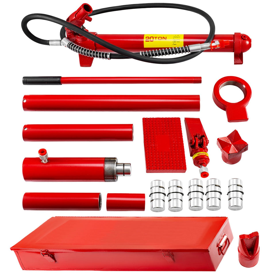 20 Ton Porta Power Kit 14M Oil Hose Hydraulic Car Jack Ram 1378 Inch Lifting Height Autobody Frame Repair Power Tools For Loadhandler Truck Bed Unloader Farm Hydraulic Equipment Construction