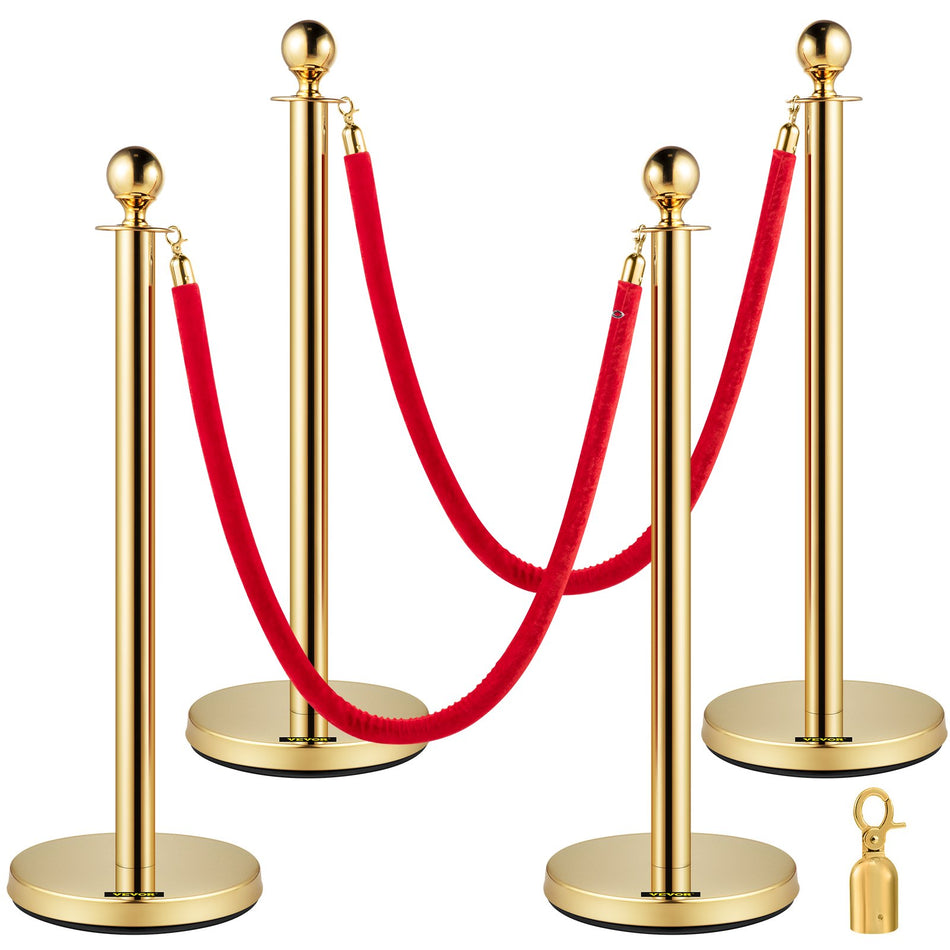 38 Inch Stanchion Posts Queue Red Velvet Rope 3 Gold