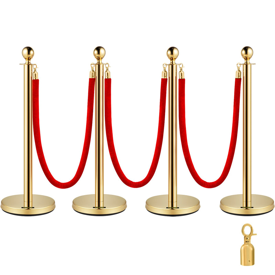 4Pcs Gold Stanchion Posts Queue 38 Inch Red Velvet Rope Crowd Control Barriers Queue Line Rope Barriers For Party Supplies