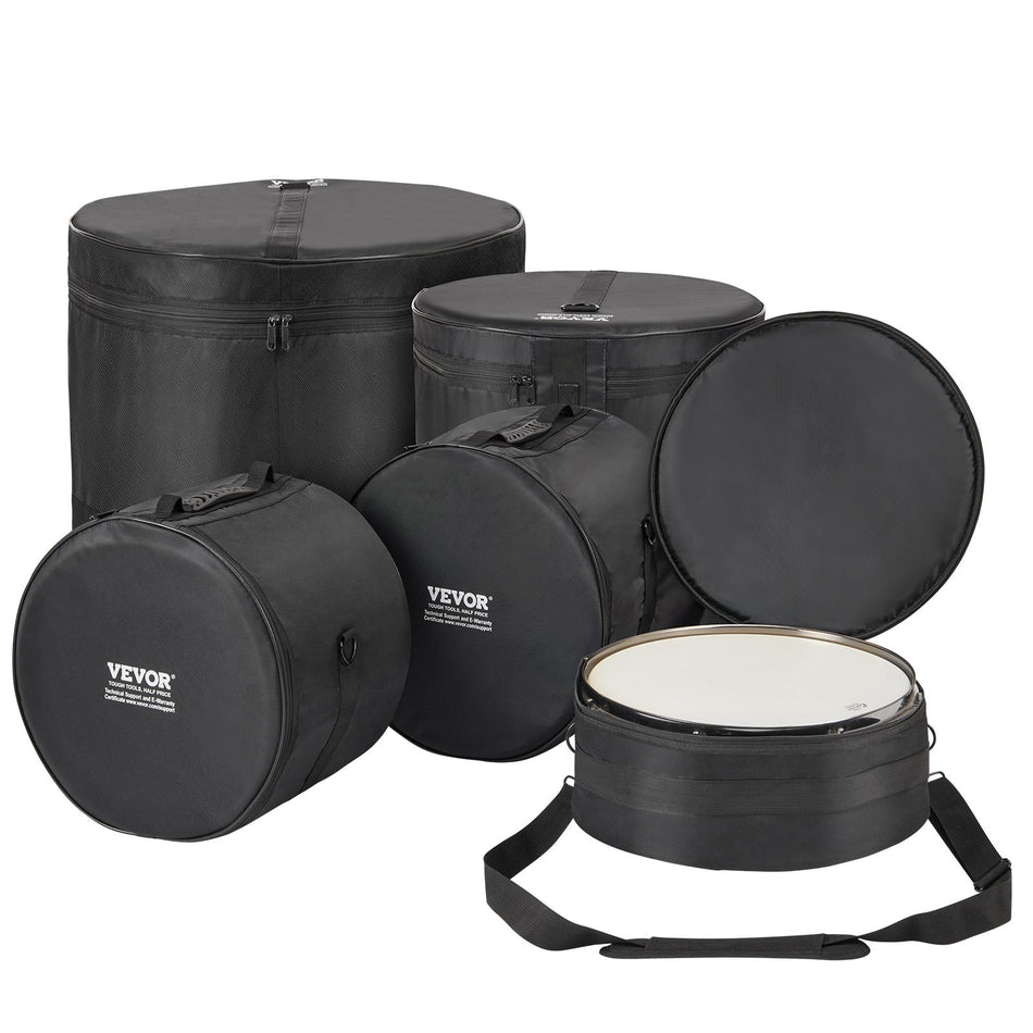 5 Piece Drum Bag Set 1680D Oxford Fabric Padded Drum Bags And Cases With 492 Ft Detachable Shoulder Strap Carry Handles Foldable Design For 22 Kick 12 Tom 13 Tom 16 Tom 14 Snare