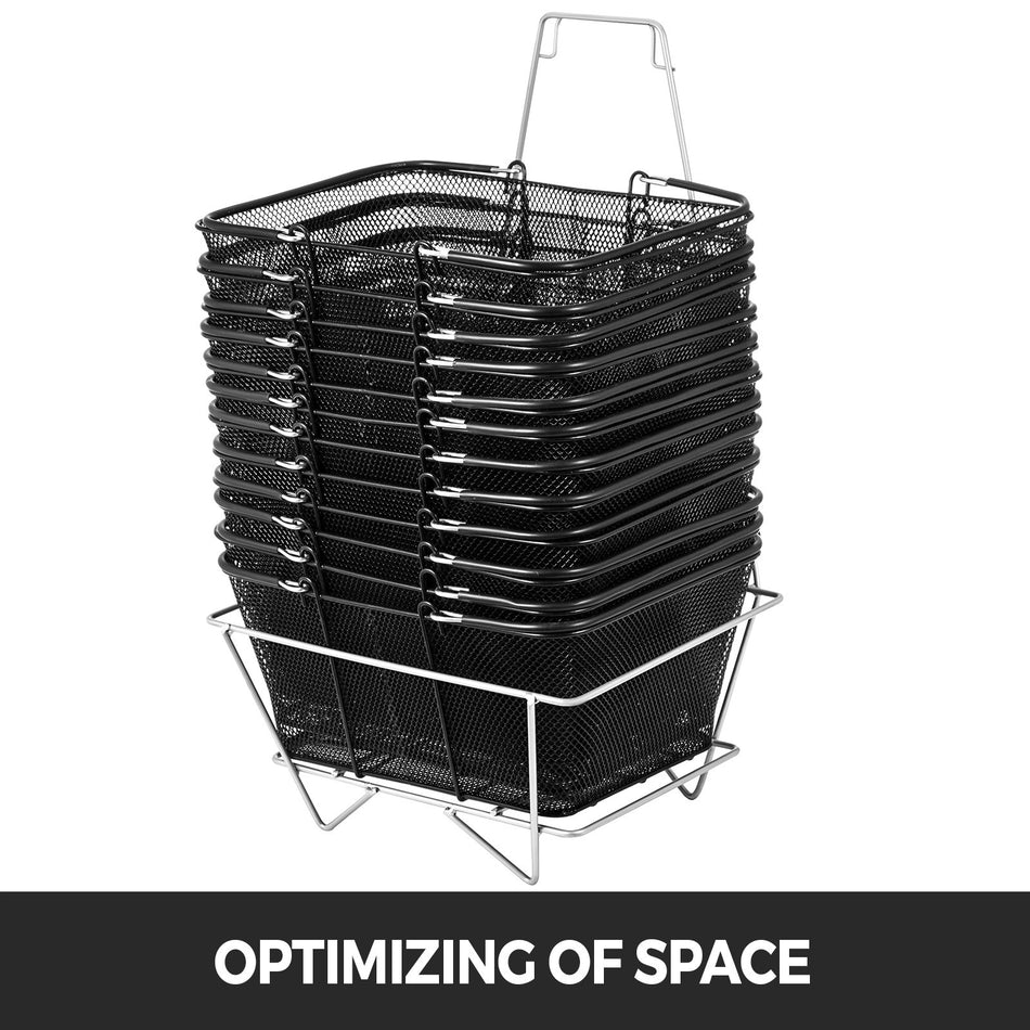 12Pcs Shopping Baskets With Handles Black Metal Shopping Basket Portable Wire Shopping Basket Black Wire Mesh Shopping Basket Set For Stores Shopping