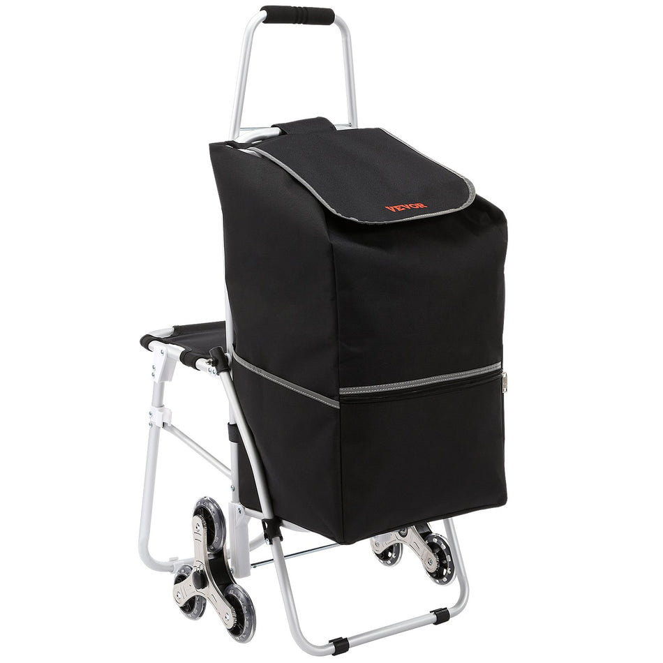 Stair Climbing Cart 50L Foldable Shopping Cart W Waterproof Bag Seat