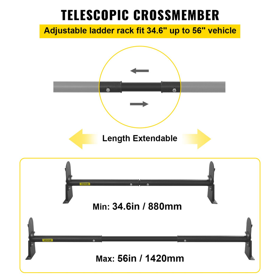 Universal Van Ladder Roof Racks 2 Bars 331 Lbs Capacity 346 56 Adjustable Matte Coating Van Rack Compatible With Chevy Ford Express Fullsize Van Black