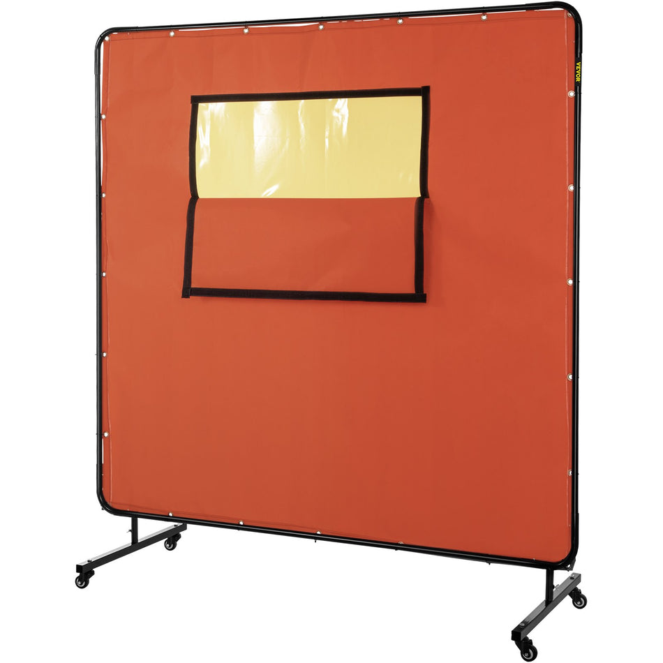 Welding Curtain 6 X 6 Welding Screen With Metal Frame 4 Wheels Fireproof Fiberglass Wtransparent Window For Workshop Industrial Site Red