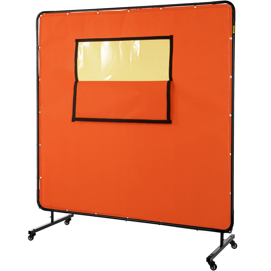 Welding Curtain 6 X 6 Welding Screen With Metal Frame 4 Wheels Fireproof Fiberglass Wtransparent Window For Workshop Industrial Site Yellow