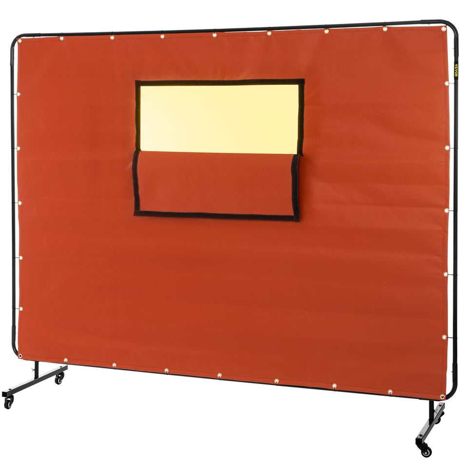 Welding Curtain 6 X 8 Welding Screen With Metal Frame 4 Wheels Fireproof Fiberglass Wtransparent Window For Workshop Industrial Site Red