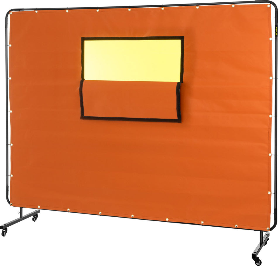 Welding Curtain 6 X 8 Welding Screen With Metal Frame 4 Wheels Fireproof Fiberglass Wtransparent Window For Workshop Industrial Site Yellow