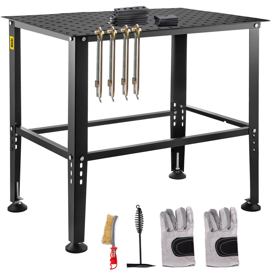 Welding Table 36 X 24 Adjustable Workbench 012 Thick Industrial Workbench 600Lb Load Capacity Metal Workbench Heavy Duty Carbon Steel Welding Table Gray Steel Work Table W Accessories