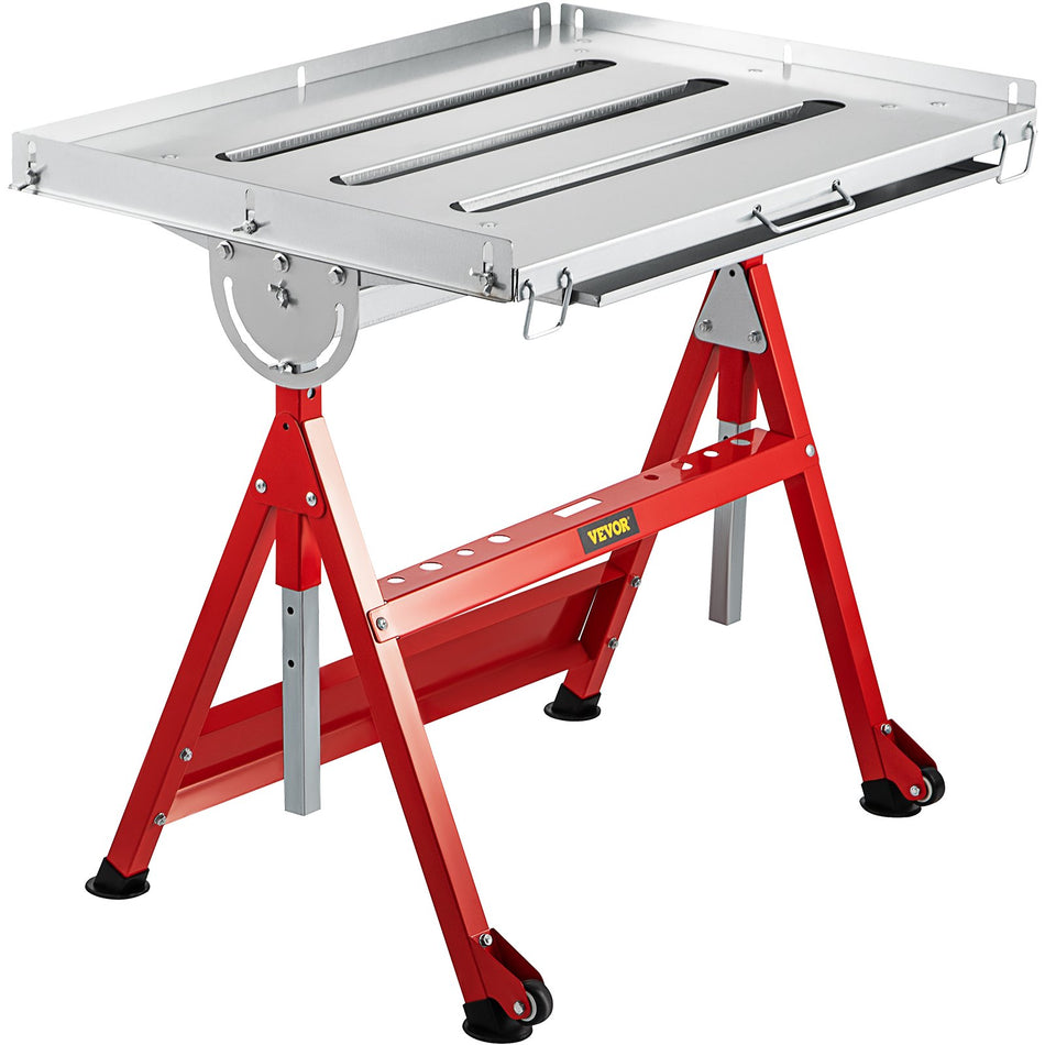 Welding Table 30 X 20 Steel Industrial Workbench W 400Lbs Load Capacity Adjustable Angle Height Casters Retractable Guide Rails Three 16 Slots Folding Work Bench