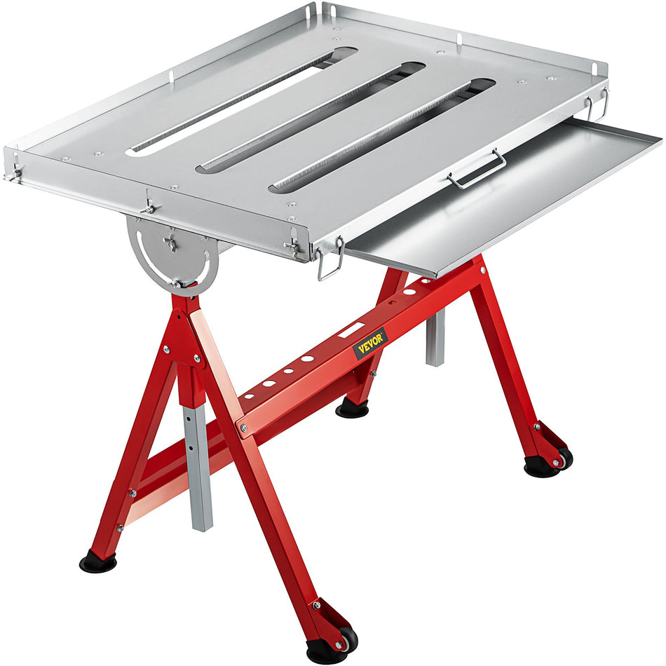Welding Table 31 X 23 Steel Industrial Workbench W 400Lbs Load Capacity Adjustable Angle Height Casters Retractable Guide Rails Three 16 Slots Folding Work Bench