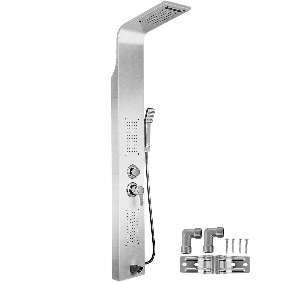 5 In1 Shower Panel Tower System Stainless Steel Multi Function Shower Panel With Spout Rainfall Waterfall Massage Jets Tub Spout Hand Shower For Home Hotel Resort Split Type