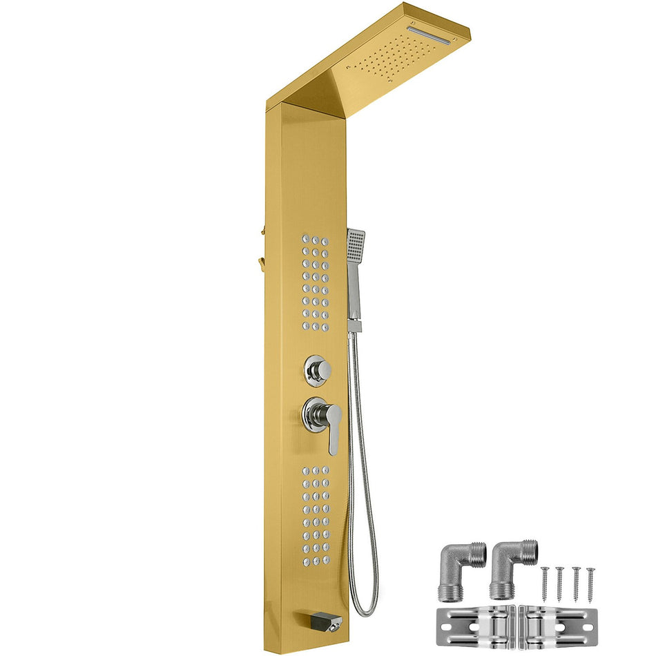 5 In1 Shower Panel Tower System Gold Stainless Steel Multi Function Shower Panel With Spout Rainfall Waterfall Massage Jets Tub Spout Hand Shower For Home Hotel Resort Split Type Split