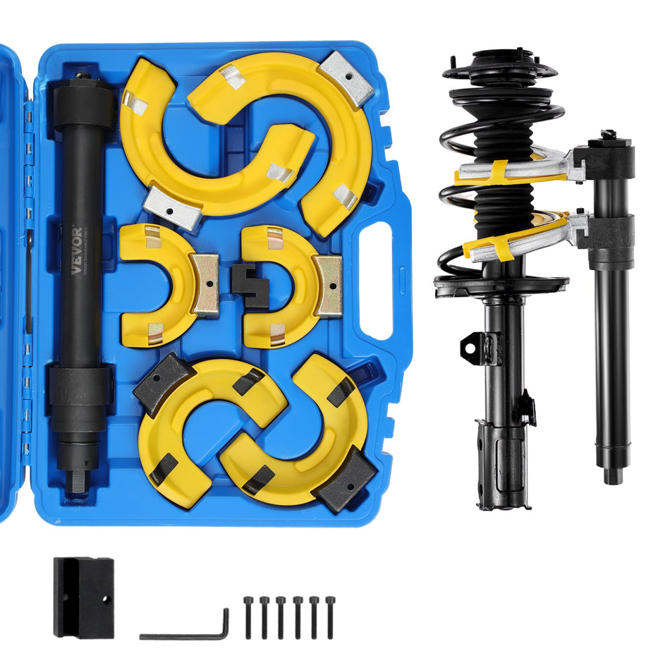 Strut Spring Compressor Set Macpherson Strut Spring Compressor Kit Interchangeable Fork Strut Coil Extractor Remover Tool With Yellow Protective Sleeve And Carrying Case