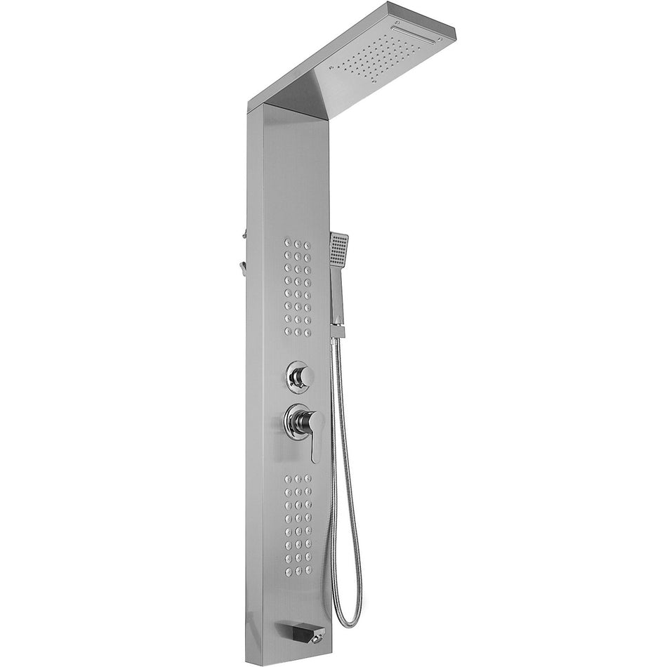Shower Panel Tower System Stainless Steel Multi Function Shower Panel With Spout Rainfall Waterfall Massage Jets Tub Spout Hand Shower For Home Hotel Resort Split Polished Silver