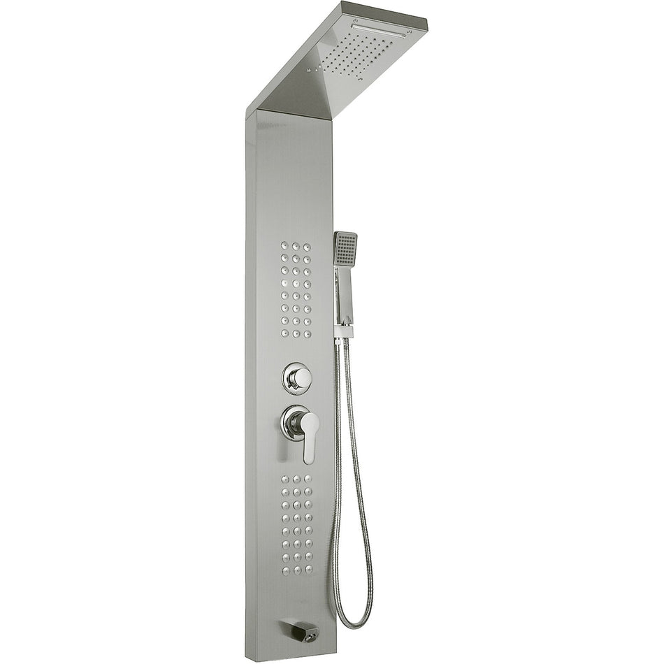 5 In1 Shower Panel Tower System Brushed Silver Stainless Steel Multi Function Shower Panel With Spout Rainfall Waterfall Massage Jets Tub Spout Hand Shower For Home Hotel Resort Split Type