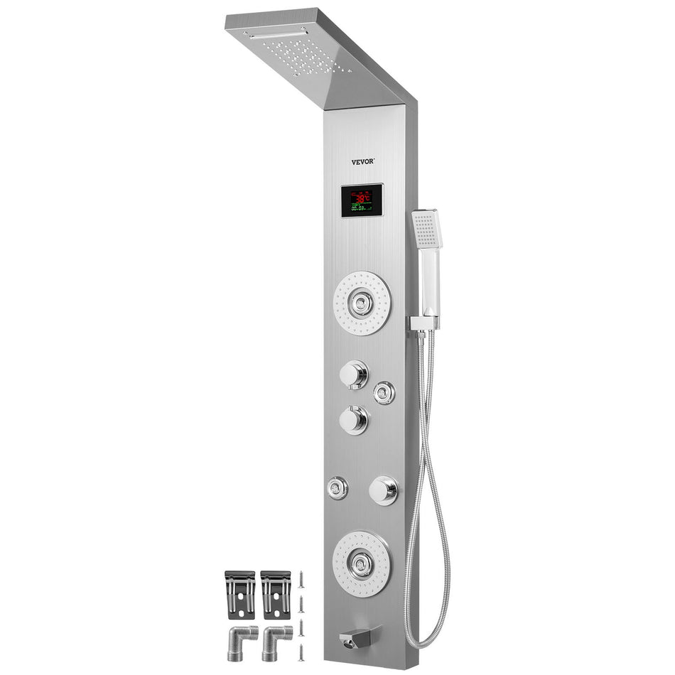 6 In 1 Led Shower Panel Tower System Rainfall And Mist Head Rain Massage Stainless Steel Shower Fixtures With Adjustable Body Jets