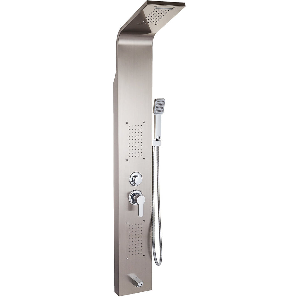 5 In1 Panel Tower System Stainless Steel Multi Function Rainfall Waterfall Massage Jets Tub Spout Hand Shower For Home Hotel Resort Unitary Brushed Silver