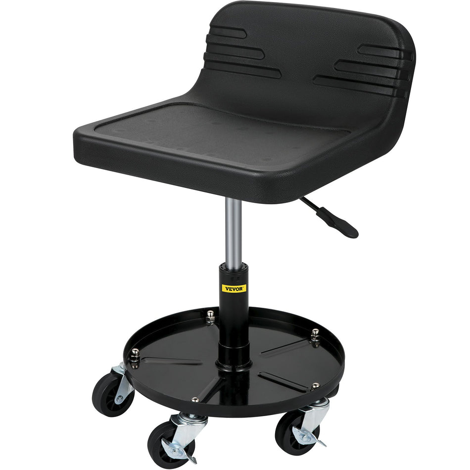Rolling Garage Stool 300Lbs Capacity Adjustable Height From 157 In To 205 In Mechanic Seat With 360 Degree Swivel Wheels And Tool Tray For Workshop Auto Repair Shop Black
