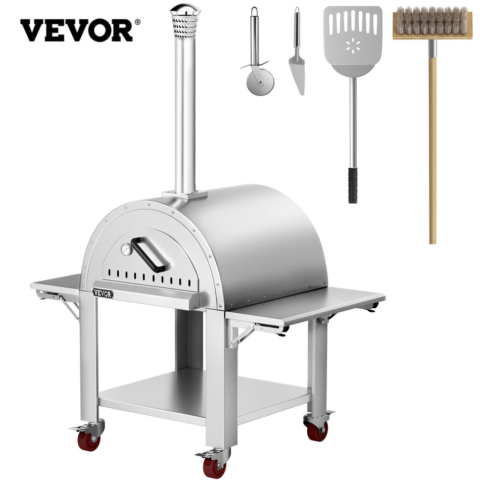 32 Wood Fired Artisan Pizza Oven 3 Layer Stainless Steel Pizza Maker With Wheels For Outside Kitchen Includes Pizza Stone Pizza Peel And Brush Professional Seriesoutdoor Or Indoor