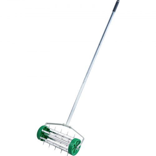 Rolling Lawn 51 L X 18 W Steel Push Roller With Adjustable Handle Grass Tool With Tine Spikes Aeration Machine For Garden Yard Cropland To Loose Soil Green