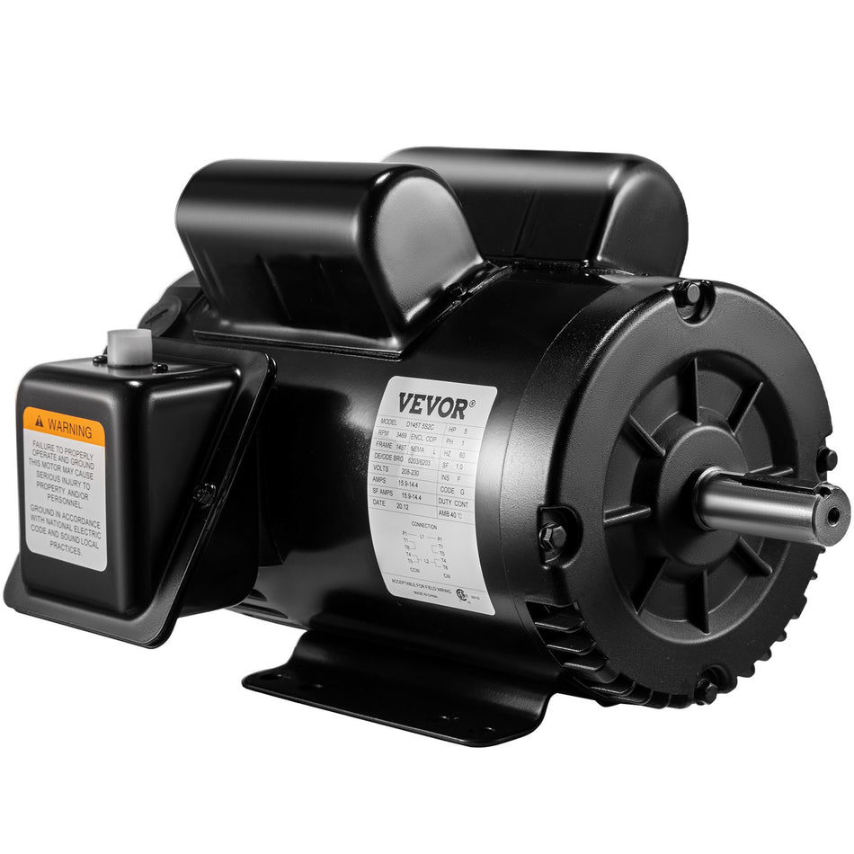 5 Hp Air Compressor Duty Electric Motor 145T Frame 3450 Rpm Single Phase