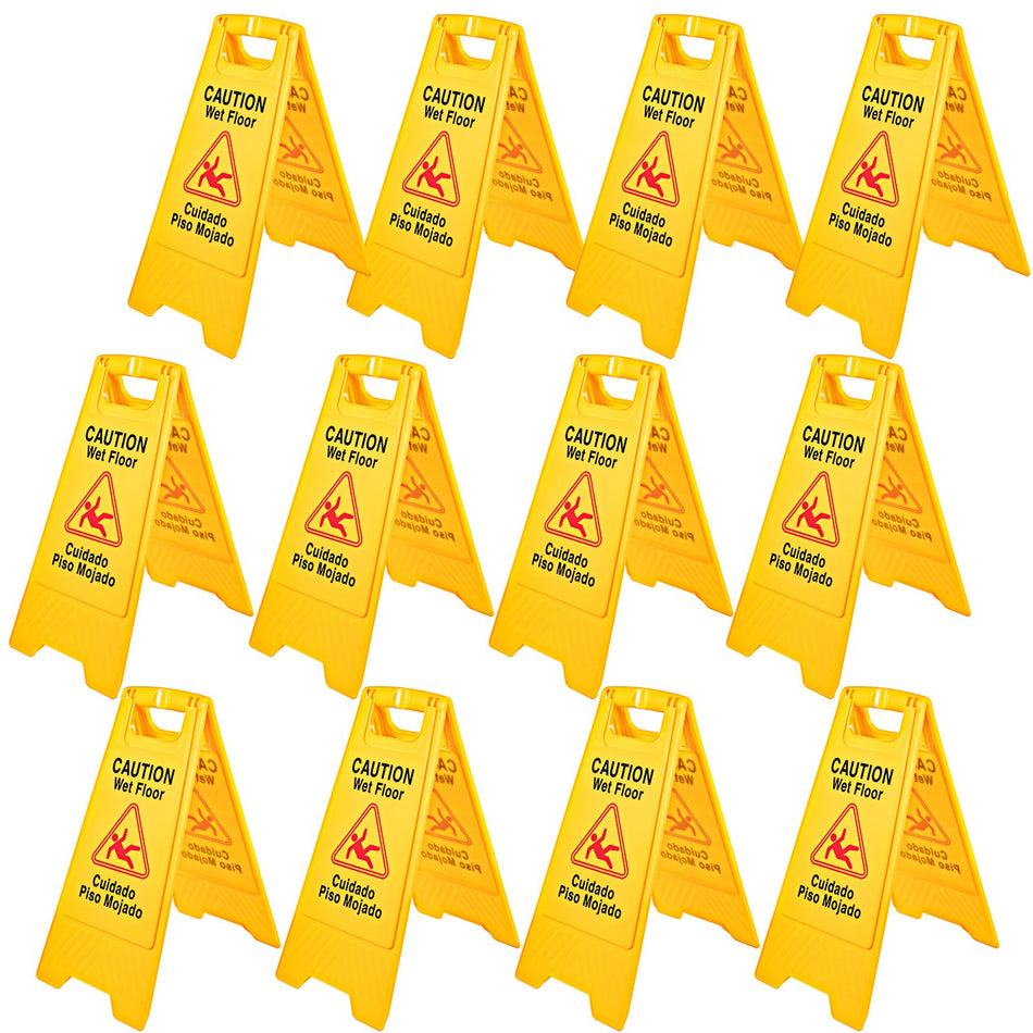 12 Pack Caution Wet Floor Sign 25 Inch Yellow Wet Floor Sign Double Sided Wet Floor Cones Fold Out Bilingual Plastic Board For Indoors And Outdoors