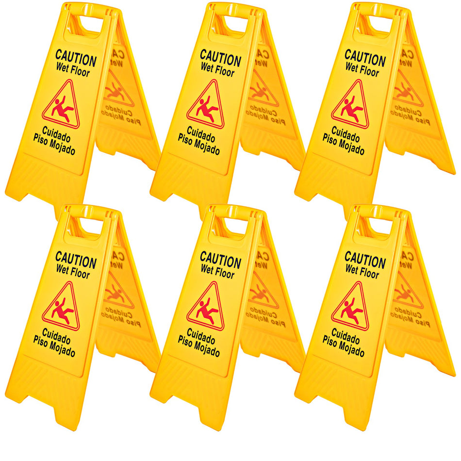 6 Pack Caution Wet Floor Signs 25 Double Sided Caution Sign Bilingual Wet Floor Sign Fold Out Wet Floor Signs For Wet Floors