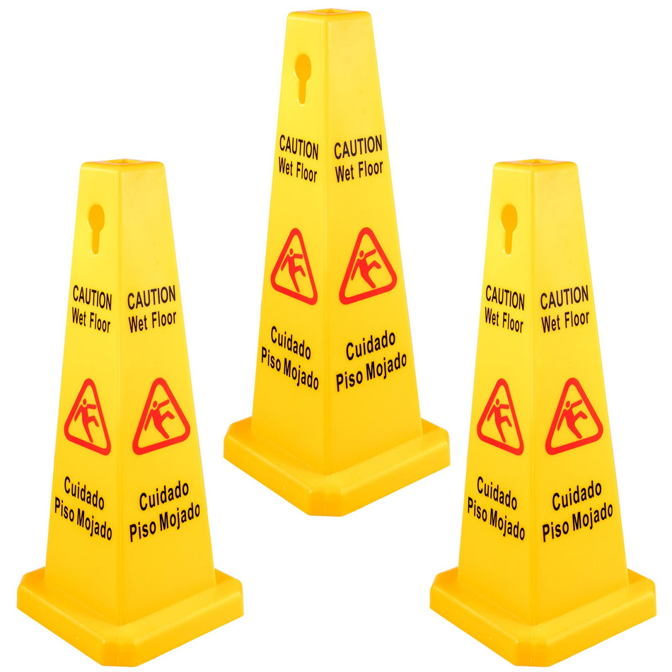 3 Pack Floor Safety Cone Yellow Caution Wet Floor Signs 4 Sided Floor Wet Sign Public Safety Wet Floor Cones Bilingual Wet Sign Floor For Indoors And Outdoors