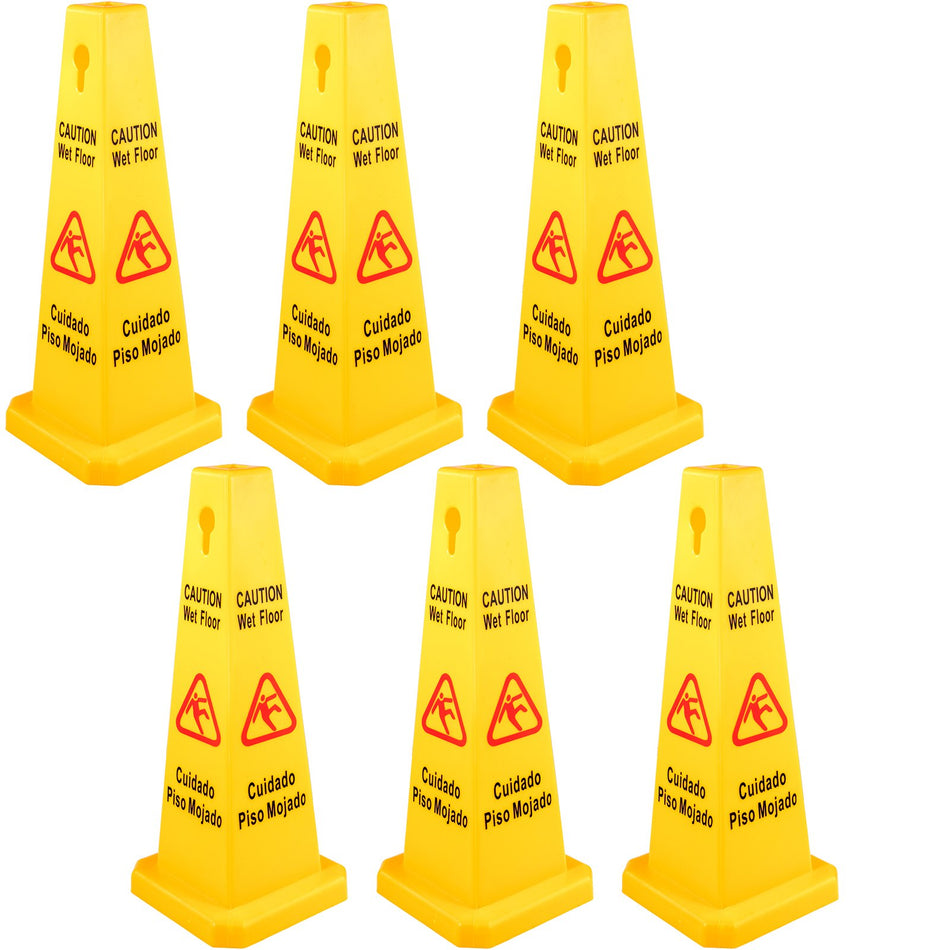 6 Pack Floor Safety Cone 26 Inch Wet Floor Sign Yellow Caution Wet Floor Signs 4 Sided Public Safety Wet Floor Cones Bilingual Wet Sign Floor For Indoors And Outdoors