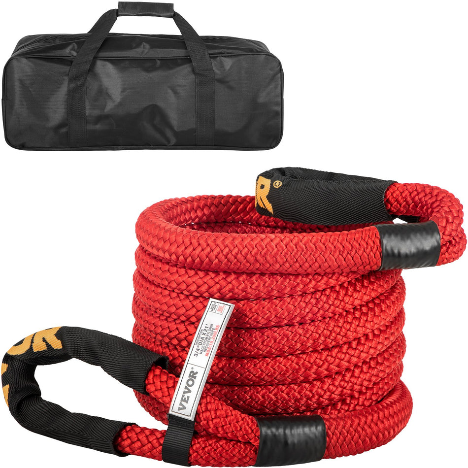 34 X 21 Kinetic Recovery Rope 19200 Lbs Heavy Duty Nylon Double Braided Kinetic Energy Rope W Loops And Protective Sleeves For Truck Off Road Vehicle Atv Utv Carry Bag Included Red