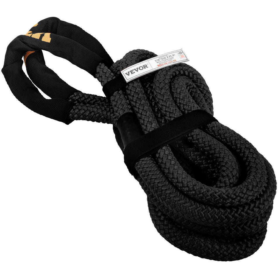 78 X 315 Kinetic Recovery Rope 29300 Lbs Heavy Duty Nylon Double Braided Kinetic Energy Rope W Loops And Protective Sleeves For Truck Off Road Carry Bag Included Black