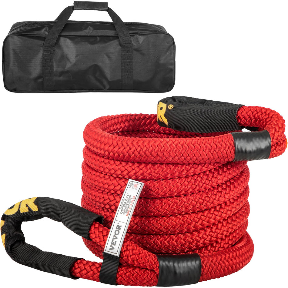 78 X 21 Kinetic Recovery Rope 21970 Lbs Heavy Duty Nylon Double Braided Kinetic Energy Rope W Loops And Protective Sleeves For Truck Off Road Vehicle Atv Utv Carry Bag Included Red