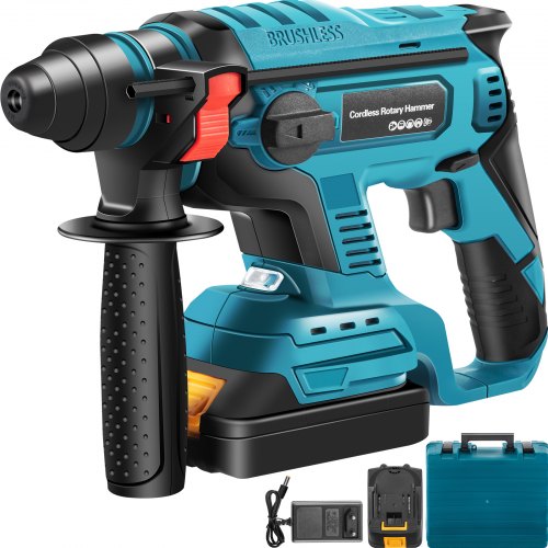 Sds Plus Rotary Hammer Drill 900 Rpm 450 Bpm Variable Speed Electric Hammer 4 Functions Cordless Drill W Led Light Ruler 360 Rotary Handle Jack Hammer For Concrete Steel And Wood