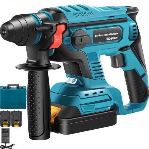 Sds Plus Heavy Duty Rotary Hammer Drill 900 Rpm 4500 Bpm Variable Speed Electric Hammer 4 Functions Cordless Drill W Led Light Ruler 360 Rotary Handle 18V Batteriesx2 Demolition Hammer