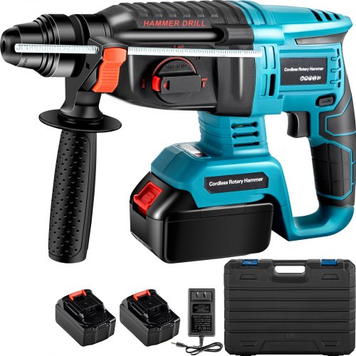 Sds Plus Heavy Duty Rotary Hammer Drill 1400Rpm 4500Bpm Variable Speed Electric Hammer 4 Functions Cordless Drill W Ruler 360 Rotary Handle 18V Batteriesx2 Demolition Hammer For Concrete