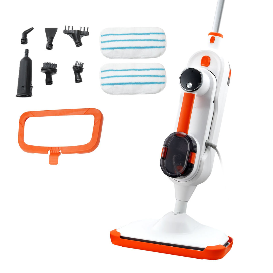 Steam Mop 8 In 1 Hard Wood Floor Cleaner With 7 Replaceable Brush Heads For Various Hard Floors Like Ceramic Granite Marble Linoleum Natural Floor Mop With 2 Pcs Machine Washable Pads