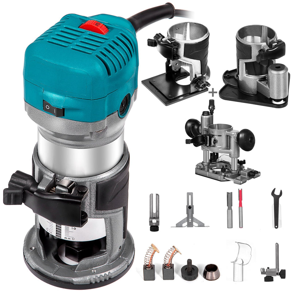 65Amp 1 14 Hp Wood Router Tool Kit Max Torque 30000Rpm Variable Speed Compact Router Kit With Fixed Base Plunge Base Tilt Base And Offset Base Kit W4 Bases