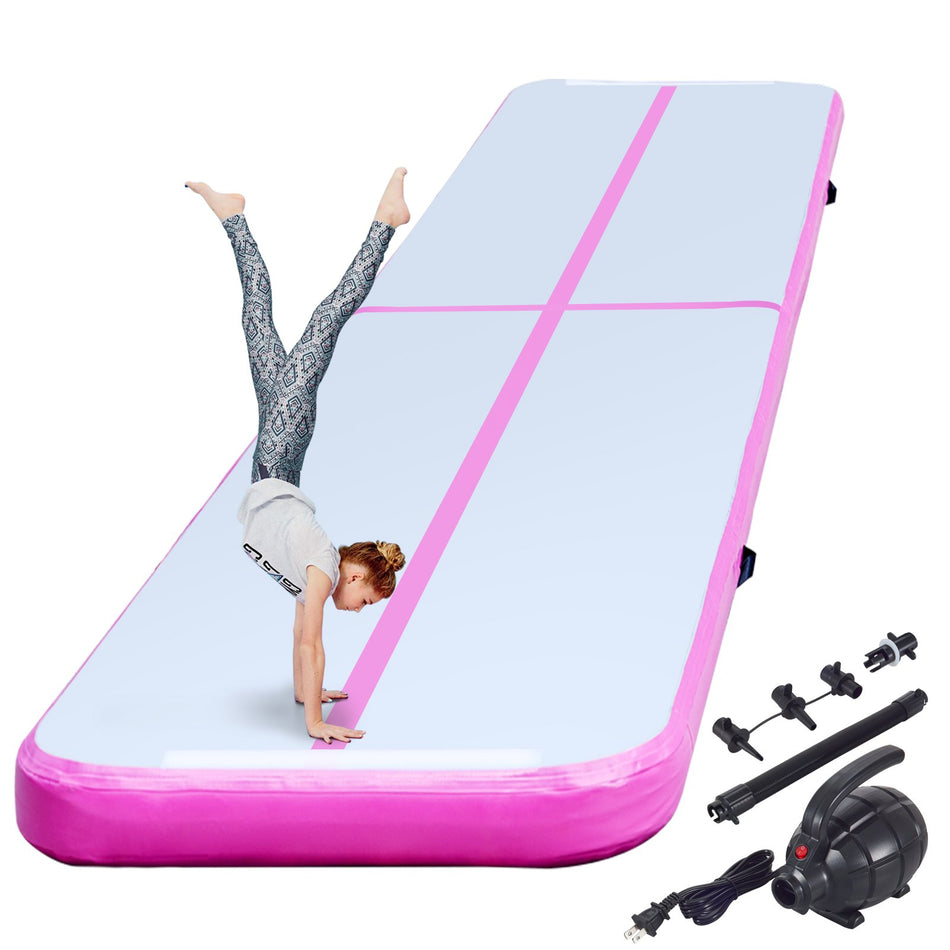 16Ft Inflatable Air Gymnastic Mat 4 Inches Thickness Air Tumble Track With Electric Air Pumpdubrable Material Air Mat For Home Use Training Cheerleading Yoga Waterpink