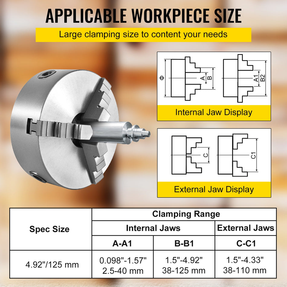 Vevor K11 125 Lathe Chuck 5 Metal Lathe Chuck Self Centering 3 Jaw Lathe Chuck With Two Sets Of Jaws For Grinding Machines Milling Machines