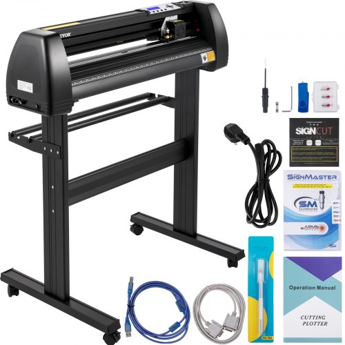 Vinyl Cutter Machine 28In 720Mm Led Plotter Printer Precise Manual Positioning Softwares Support Mac And Windows Systems Adjustable Force And Speed Floor Stand For Making Sign Label