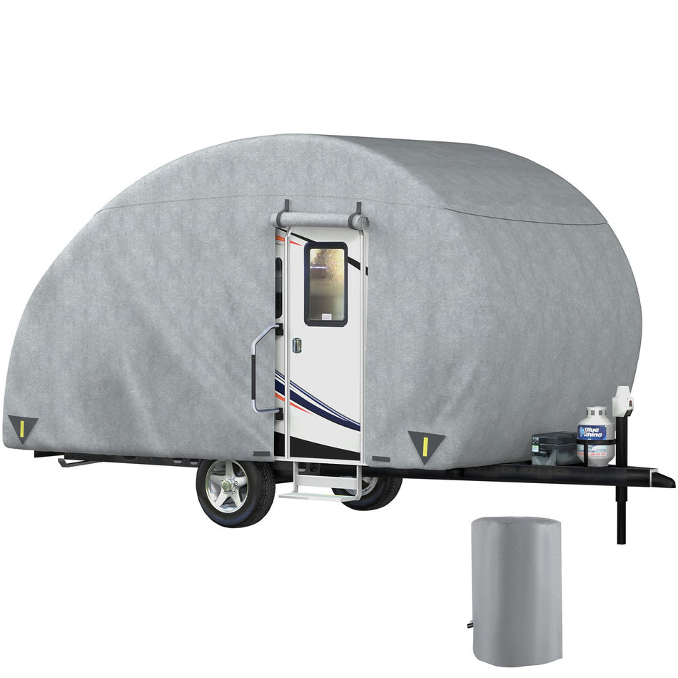 Teardrop Trailer Cover Fit For 10   12 Trailers Upgraded Non Woven 4 Layers Camper Cover Uv Proof Waterproof Travel Trailer Cover W 2 Wind Proof Straps And 1 Storage Bag